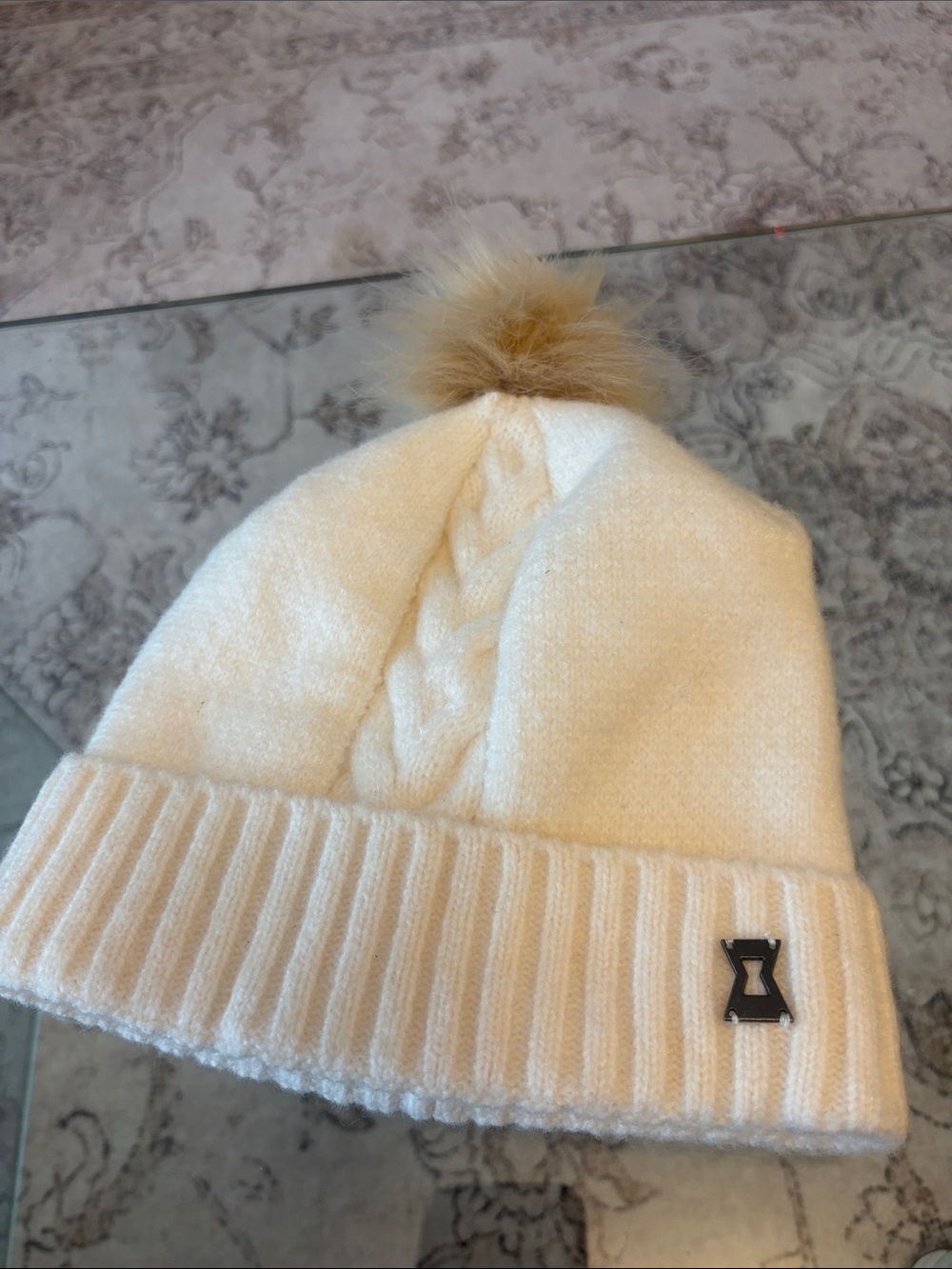 Spyder Women’s Plait Pom Hat – Winter White | Faux Fur Pom | Fleece Lined